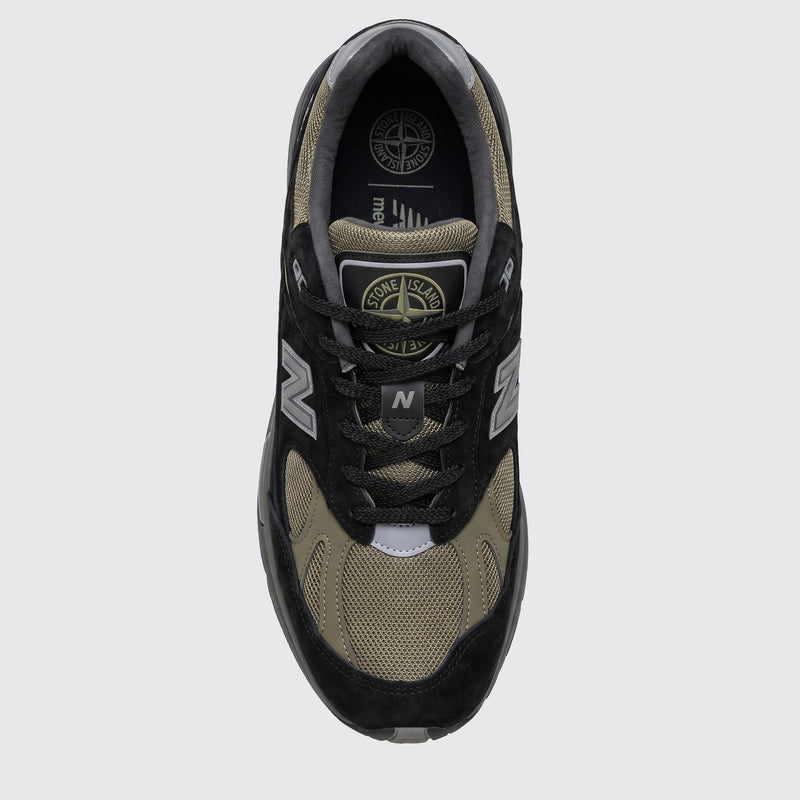 Stone Island New Balance 991v2 Made in UK Black Olive basket – vue de dessus