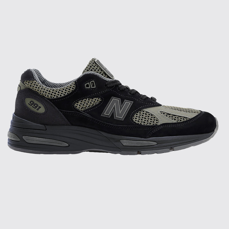 Stone Island New Balance 991v2 Made in UK Black Olive basket – vue de l'autre côté