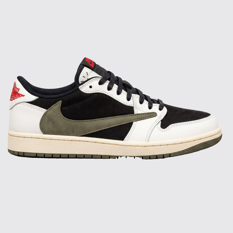 Travis Scott x Air Jordan 1 Low OG Medium Olive sneaker – side view
