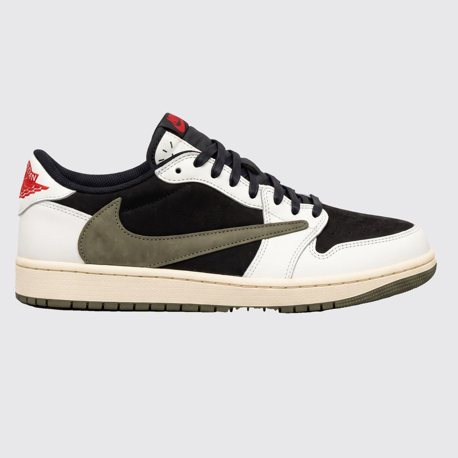 Travis Scott x Air Jordan 1 Low OG Medium Olive sneaker – side view