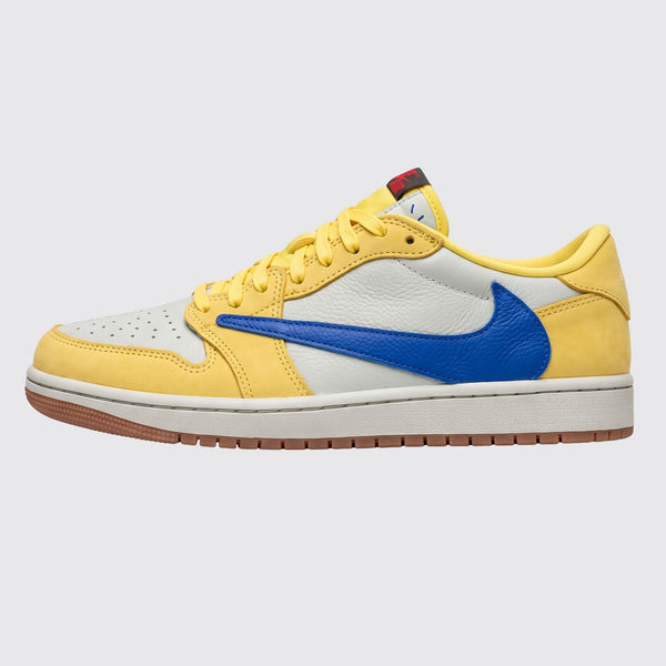 Travis Scott x Air Jordan 1 Low OG Canary sneaker – side view