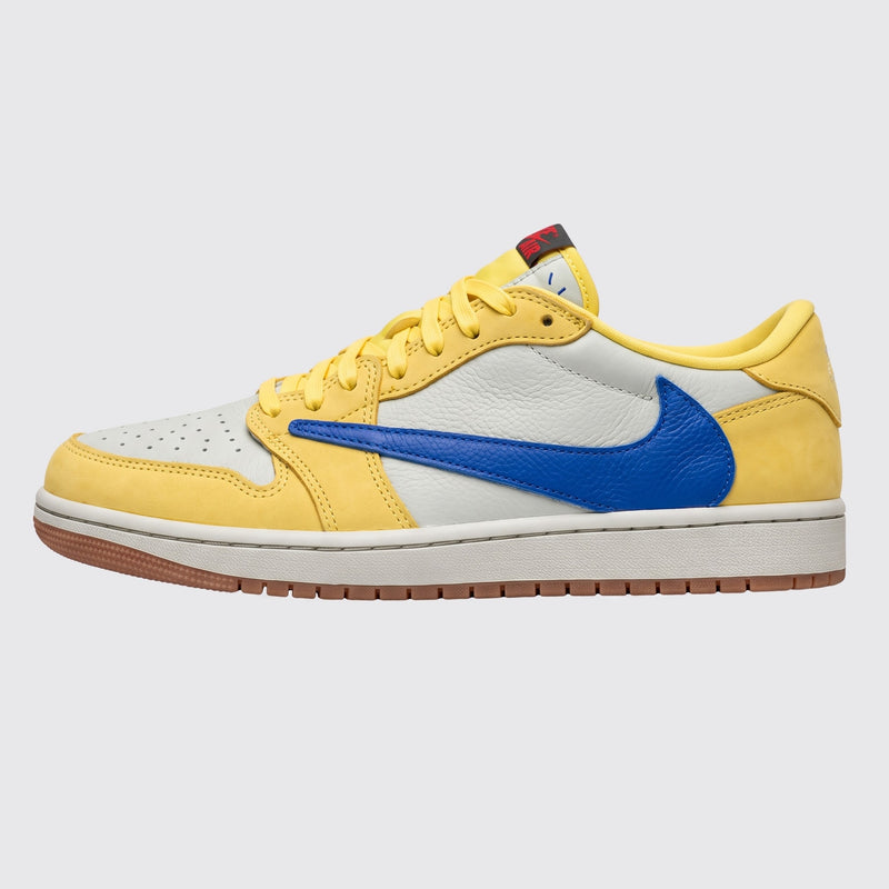 Travis Scott x Air Jordan 1 Low OG Canary sneaker – side view