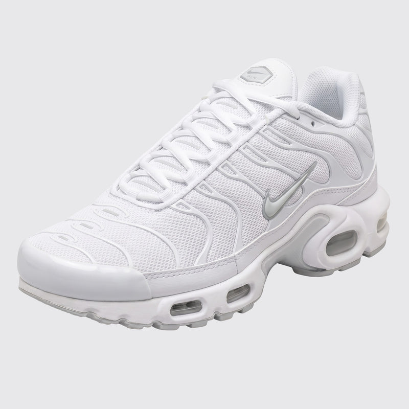 Women's Nike Air Max Plus Triple White sneaker – front three-quarter view