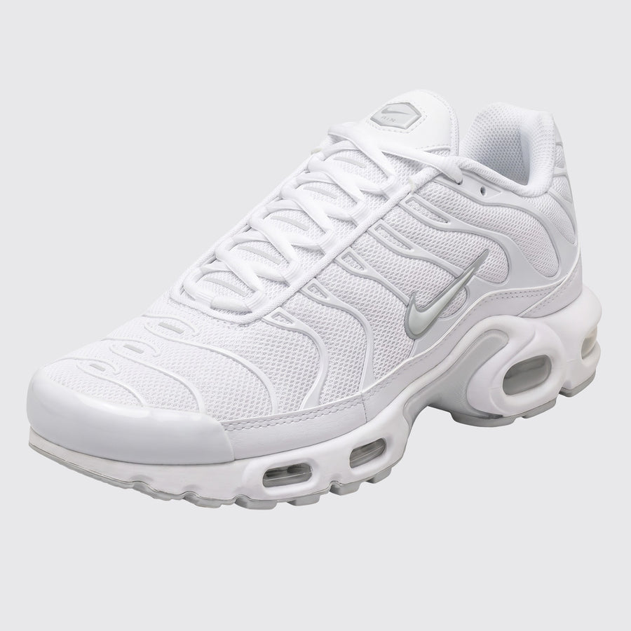 Women's Nike Air Max Plus Triple White sneaker – front three-quarter view
