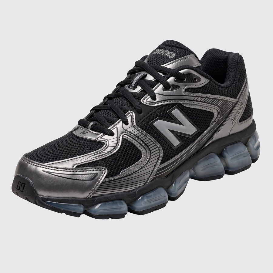 New Balance ABZORB 2000 Black Silver sneaker – front three-quarter view