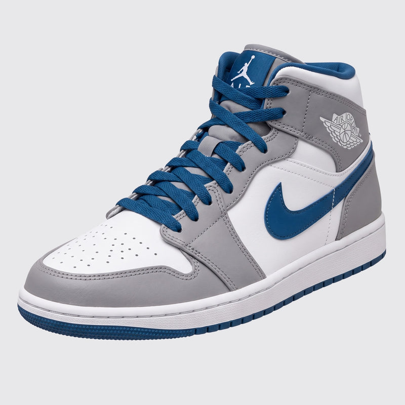 Air Jordan 1 Mid True Blue sneaker – front three-quarter view