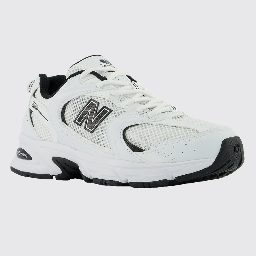 New Balance 530 White Black sneaker – front three-quarter view
