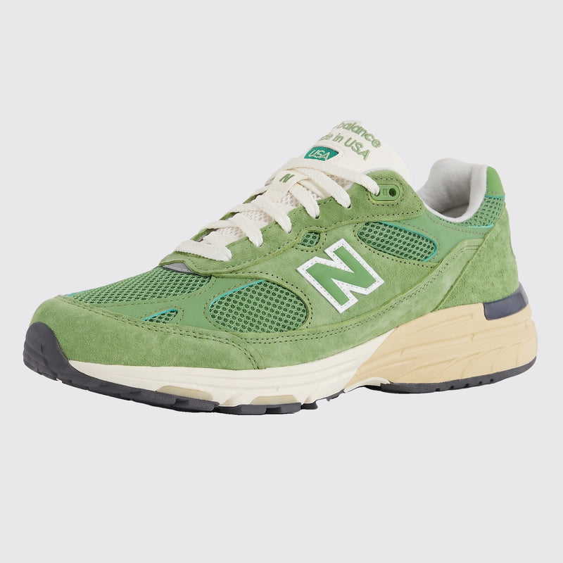 New Balance 993 Made in USA Green sneaker – front three-quarter view