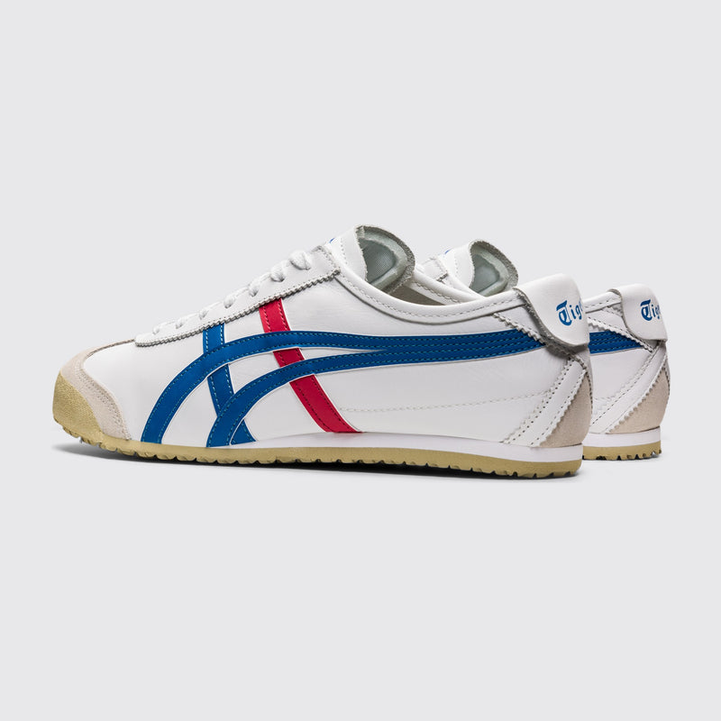 Onitsuka Tiger Mexico 66 White Blue Sneaker – Dreiviertel-Vorderansicht des Paares