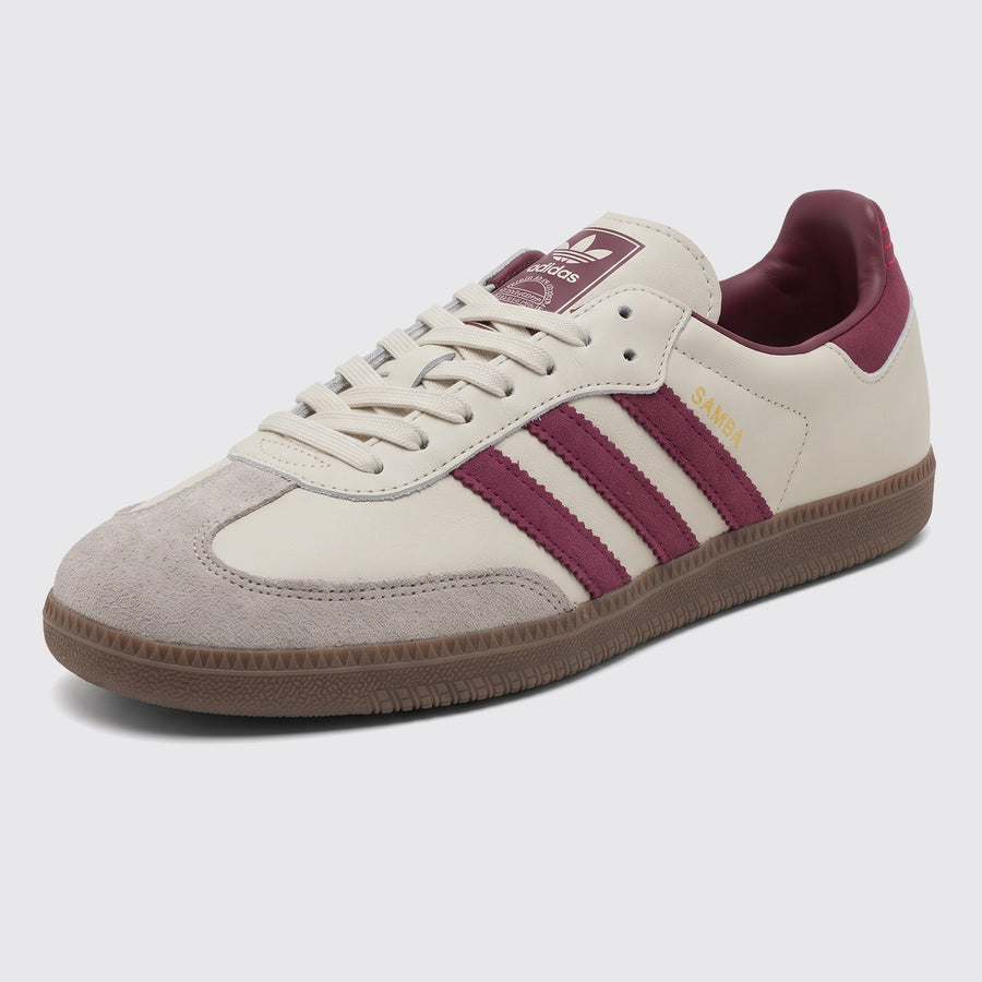 Adidas Samba OG Putty Grey Maroon Sneaker – Schrägansicht von vorne