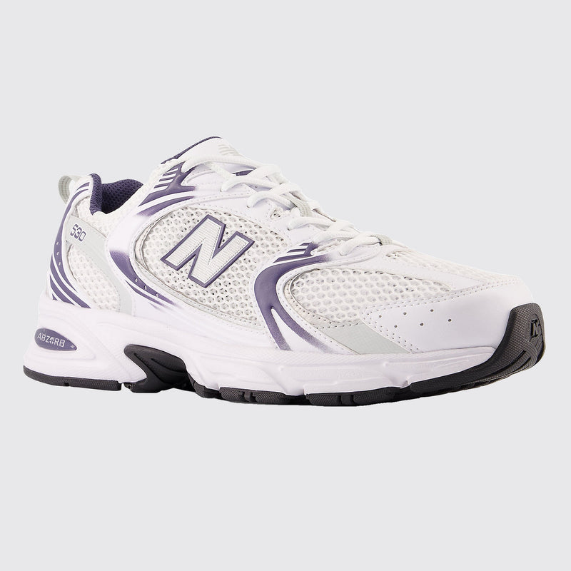 New Balance 530 White Dark Mercury sneaker – front three-quarter view