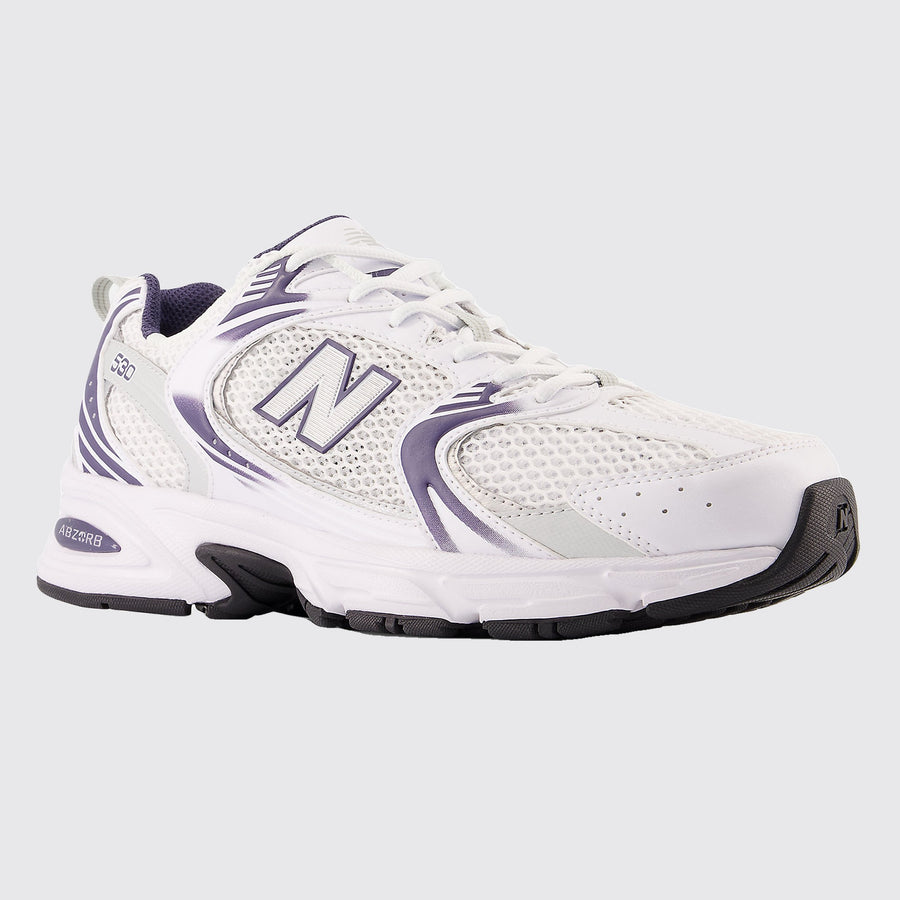 New Balance 530 White Dark Mercury sneaker – front three-quarter view