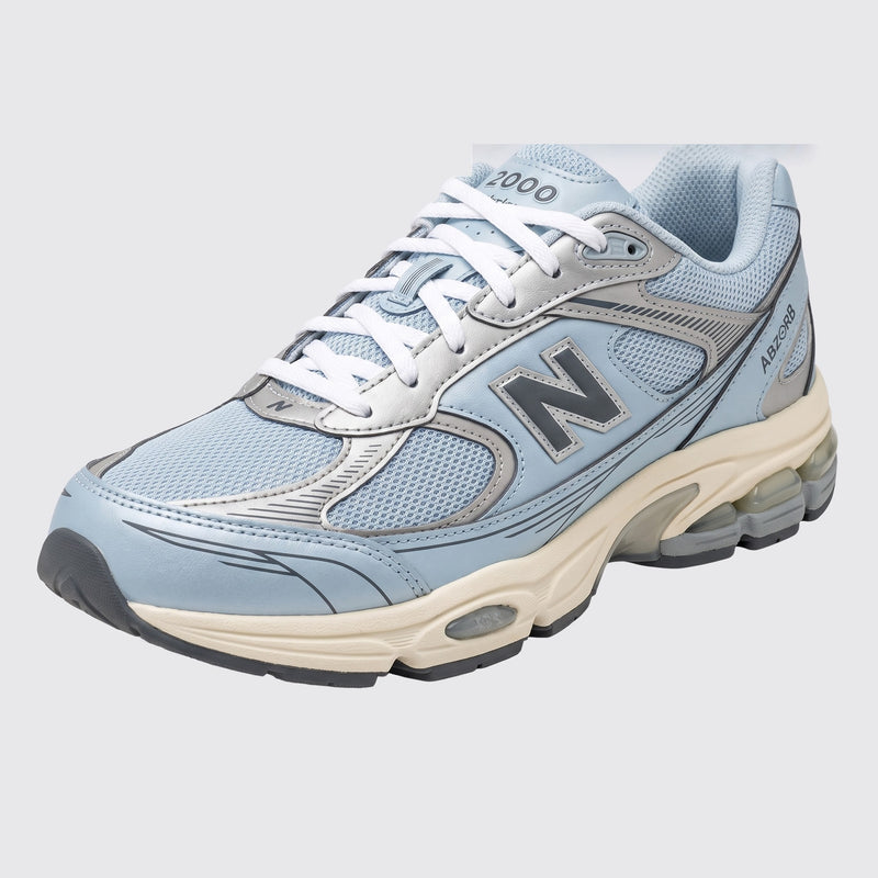New Balance ABZORB 2000 Blue Grey Cream sneaker – front three-quarter view