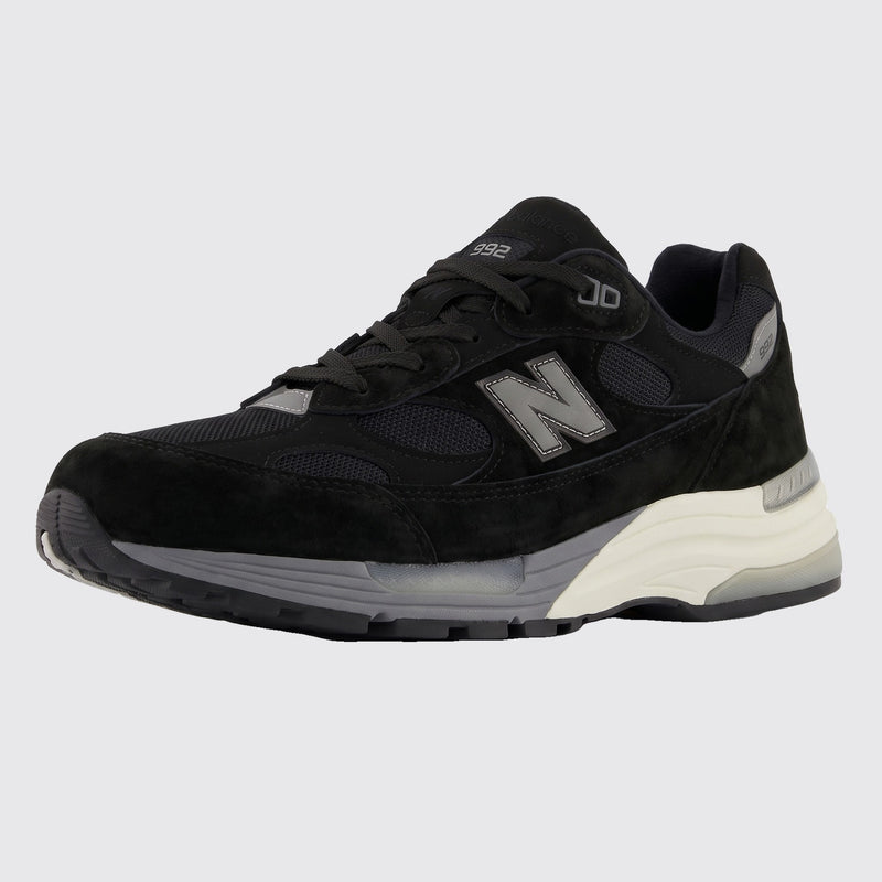 New Balance 992 Black Grey White sneaker – front three-quarter view