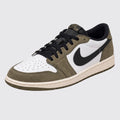 Air Jordan 1 Low OG Medium Olive sneaker – front three-quarter view