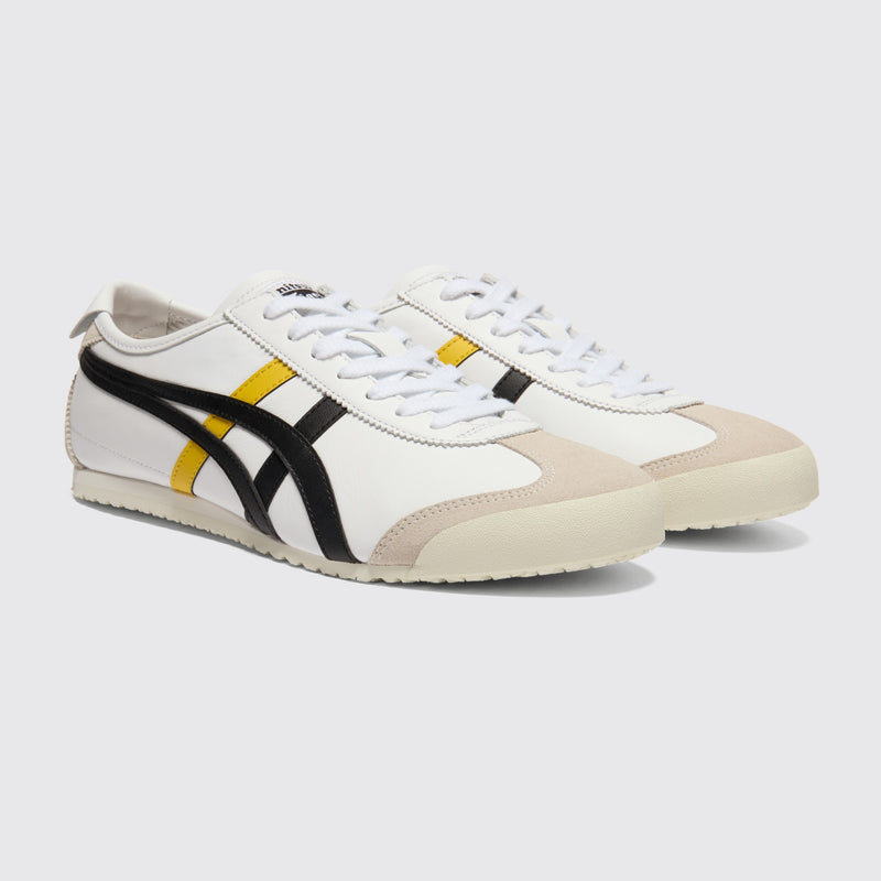 Onitsuka Tiger Mexico 66 White Sunflower Yellow zapatilla – vista tres cuartos del par desde el otro lado