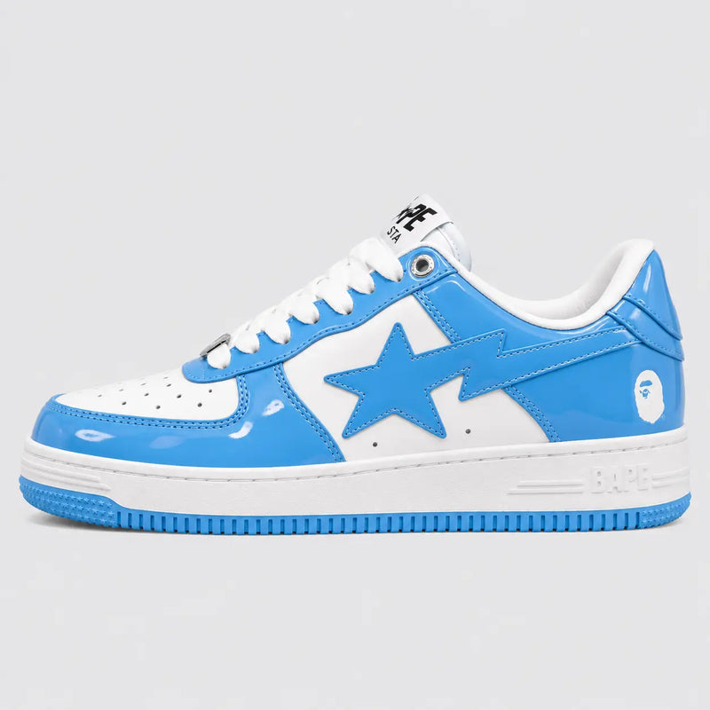 A Bathing APE BAPE STA Patent Leather White Blue sneaker – side view