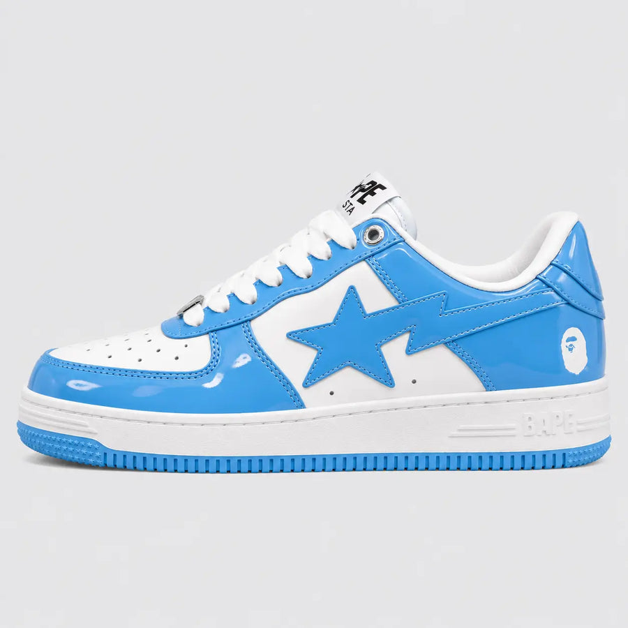 A Bathing APE BAPE STA Patent Leather White Blue sneaker – side view