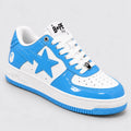 A Bathing APE BAPE STA Patent Leather White Blue sneaker – angled view