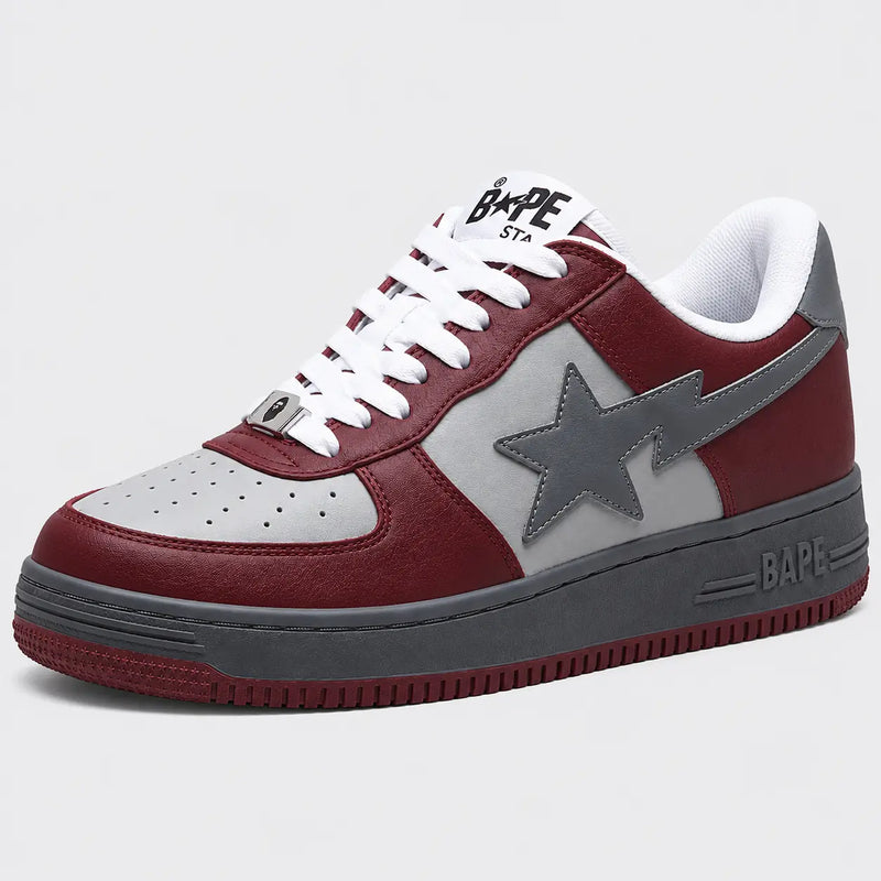 A Bathing APE BAPE STA Low M1 Burgundy sneaker – angled view