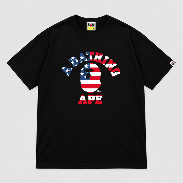 BAPE USA Flag College Tee Black front view