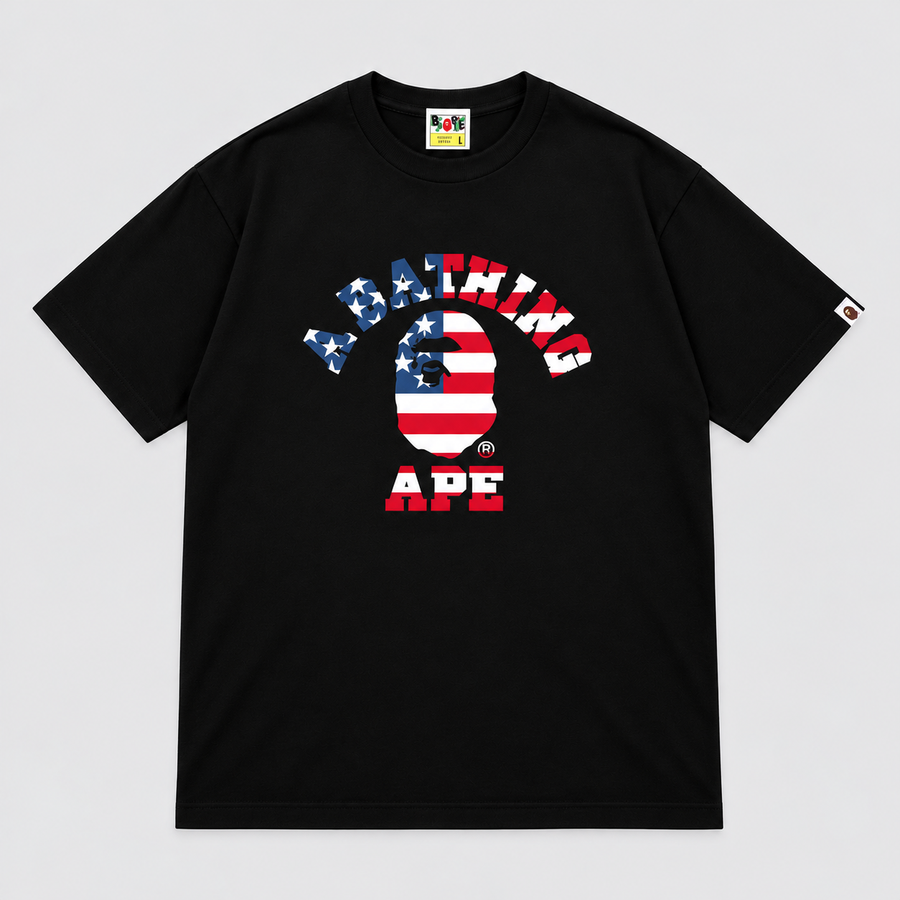 BAPE USA Flag College Tee Black vue de face