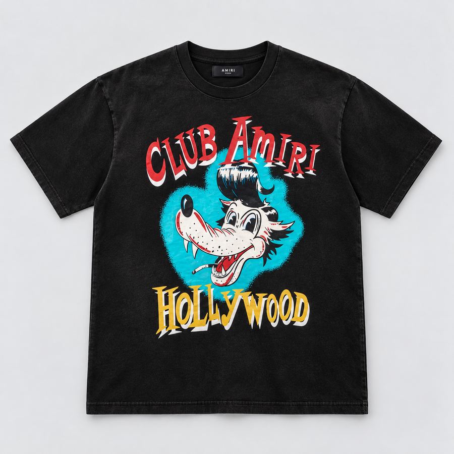 Amiri Club Hollywood Tee Washed Black vista frontal