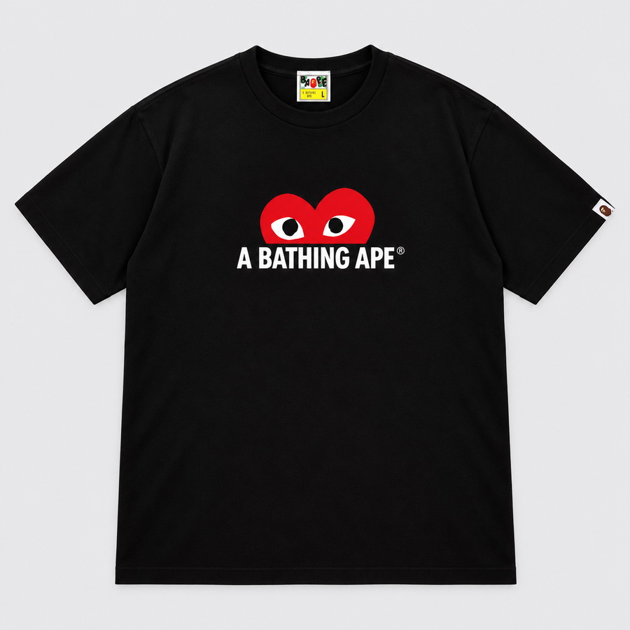 BAPE x COMME des GARÇONS PLAY Heart Tee Black Vorderansicht