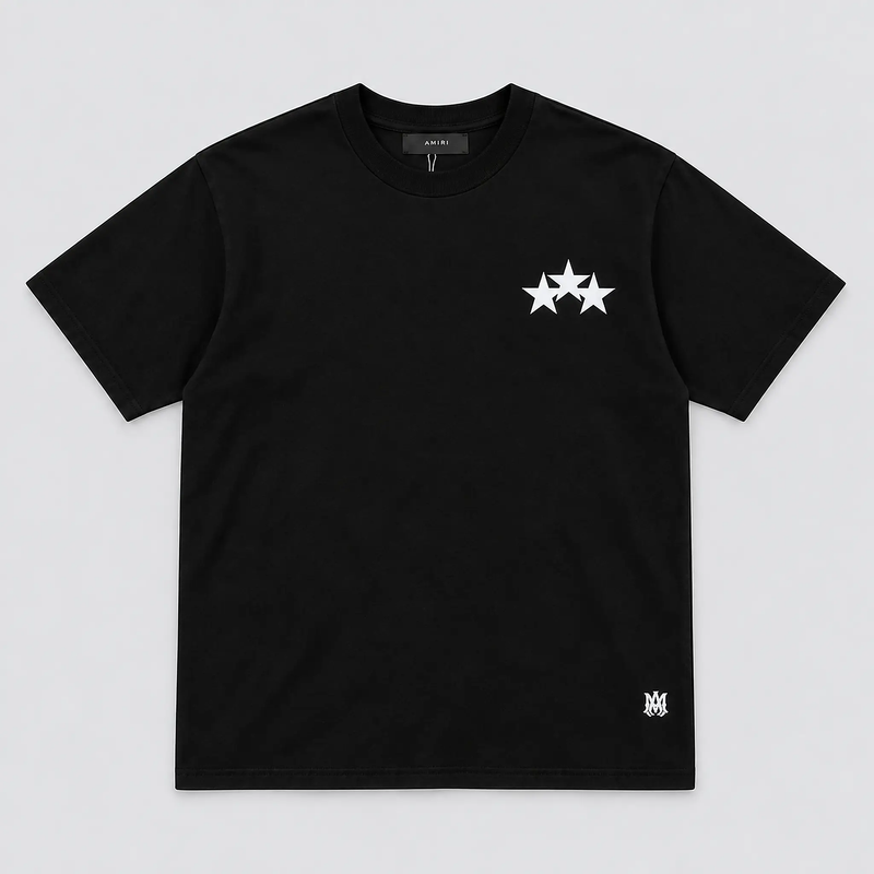 Amiri Three Stars Tee Black front view