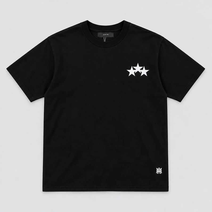 Amiri Three Stars Tee Black front view
