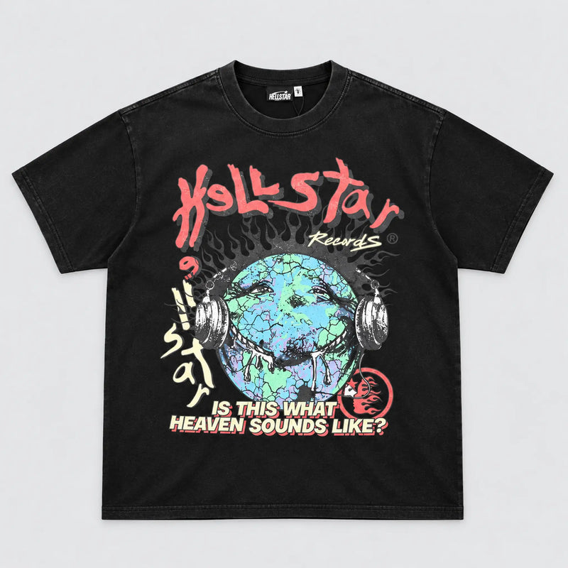 Hellstar Records Globe Tee Washed Black front view