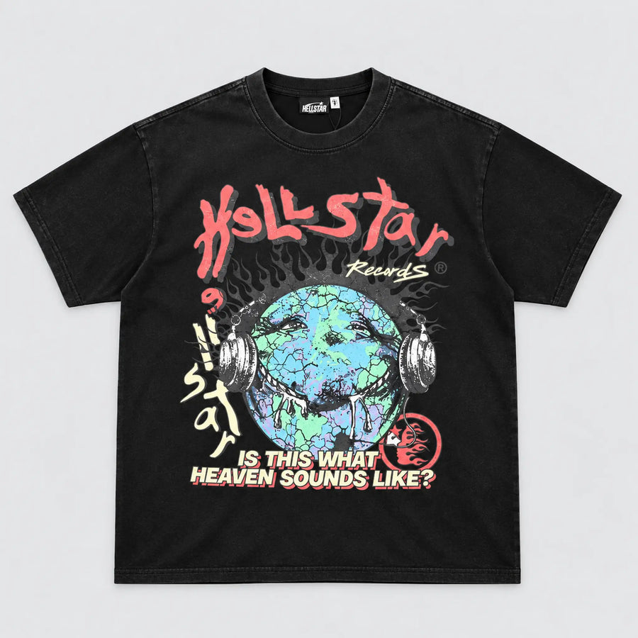 Hellstar Records Globe Tee Washed Black front view