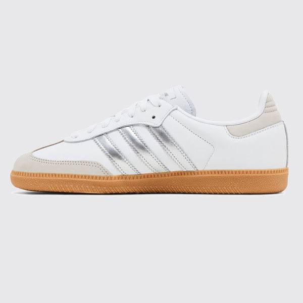 Women's Adidas Samba OG White Silver Metallic sneaker – side view