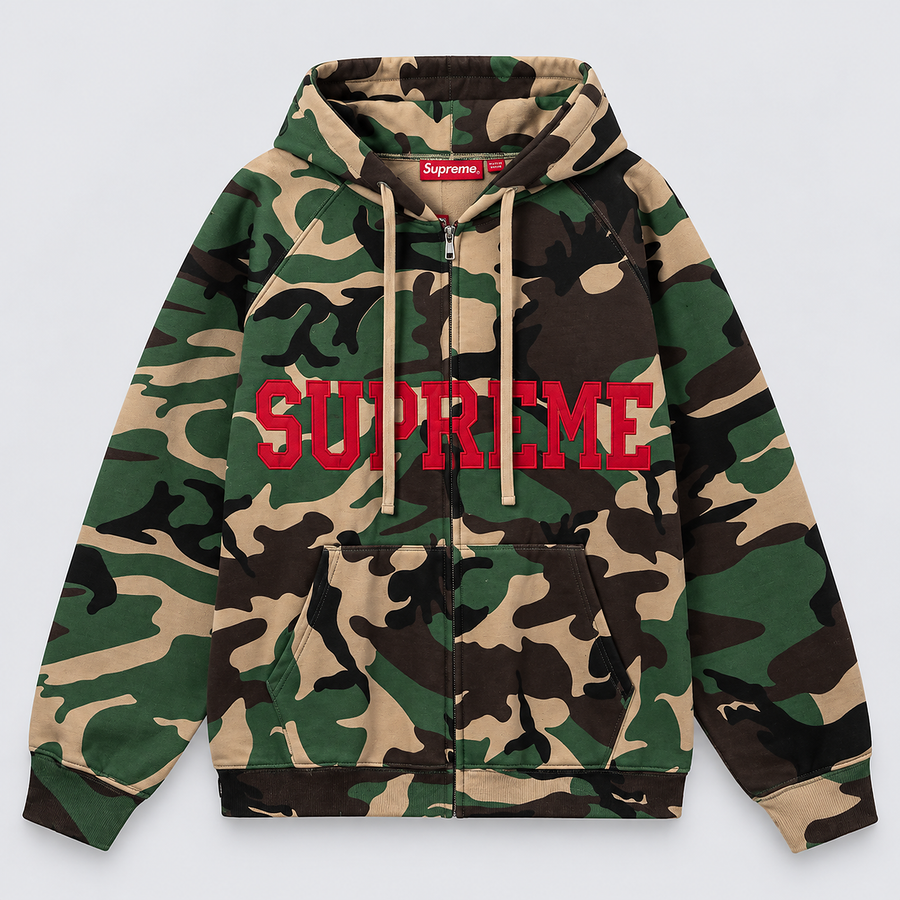 Supreme Woodland Camo Zip Up Hoodie vista frontal